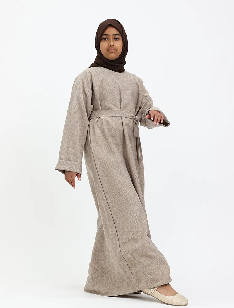 Mocha Linen Girls Abaya